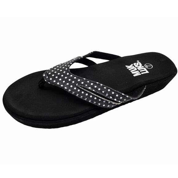 New Women's Muk Luks Sandals Black Polka Dot Halley Flip Flops 7 - Picture 3 of 6